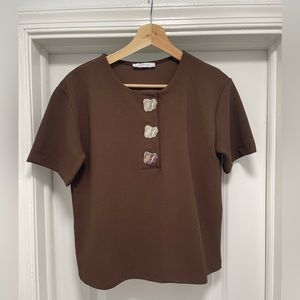 Zara Short Sleeve Brown Blouse, Size S